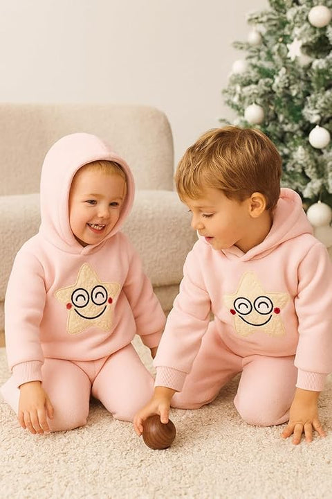 Kid's Smiling Star Warm Fleece Pullover Sweatshirt Hoodie  and Jogger Set