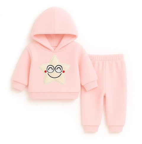 Kid's Smiling Star Warm Fleece Pullover Sweatshirt Hoodie  and Jogger Set