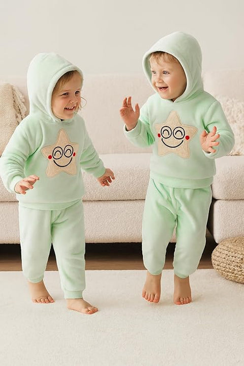 Kid's Smiling Star Warm Fleece Pullover Sweatshirt Hoodie  and Jogger Set