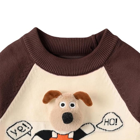 Kid's 3D Dog Print Flat Knit Woolen Sweater Pullover