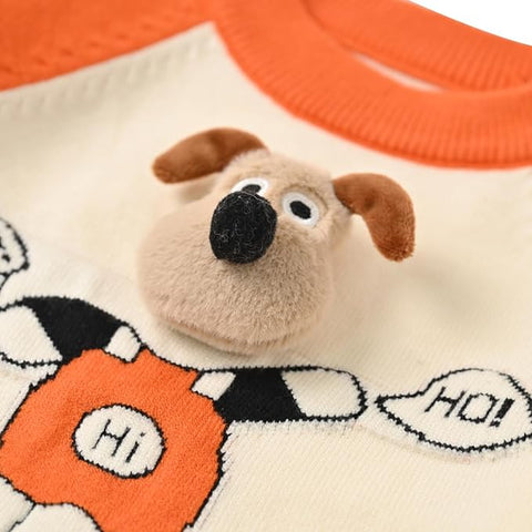 Kid's 3D Dog Print Flat Knit Woolen Sweater Pullover