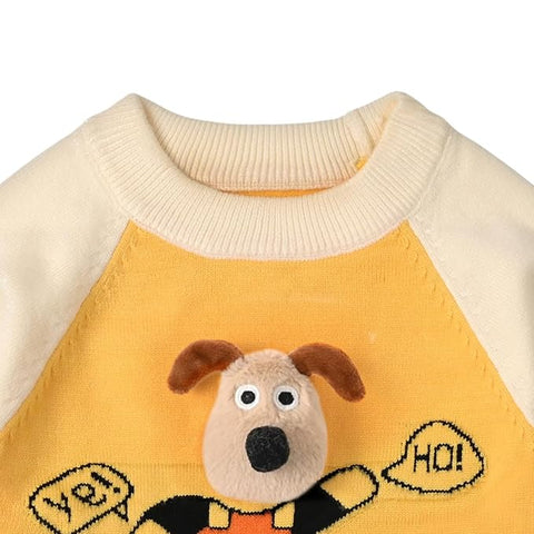 Kid's 3D Dog Print Flat Knit Woolen Sweater Pullover