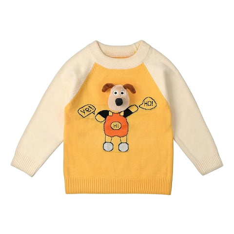 Kid's 3D Dog Print Flat Knit Woolen Sweater Pullover