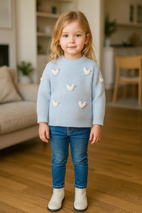 Girls Cute 3D Duck Cartoon Winter Sweater Warm Woolen Pullover