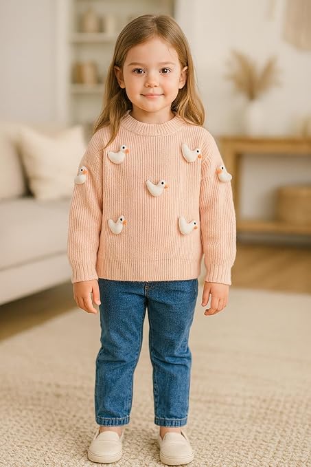 Girls Cute 3D Duck Cartoon Winter Sweater Warm Woolen Pullover