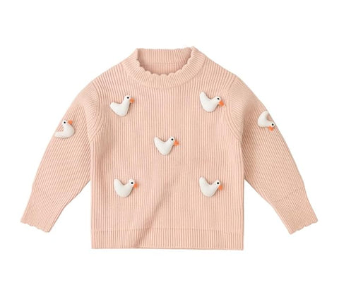 Girls Cute 3D Duck Cartoon Winter Sweater Warm Woolen Pullover
