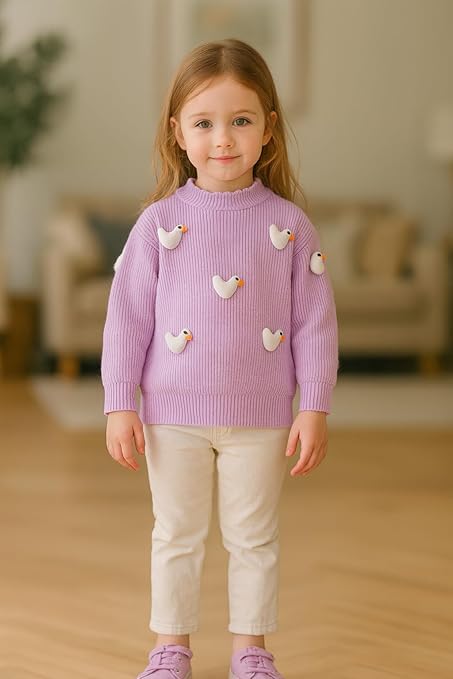 Girls Cute 3D Duck Cartoon Winter Sweater Warm Woolen Pullover