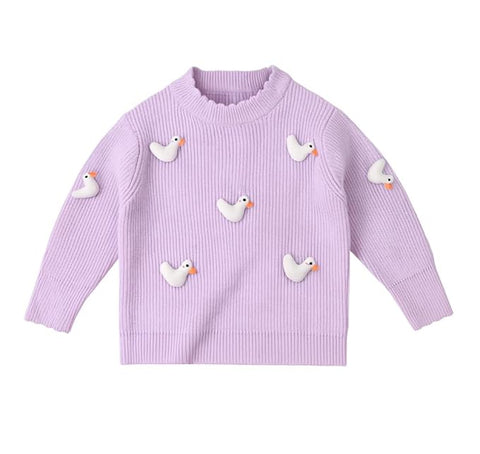Girls Cute 3D Duck Cartoon Winter Sweater Warm Woolen Pullover