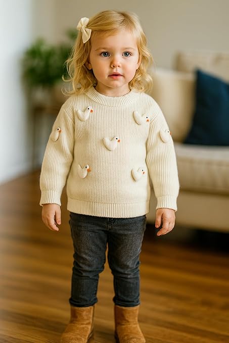 Girls Cute 3D Duck Cartoon Winter Sweater Warm Woolen Pullover