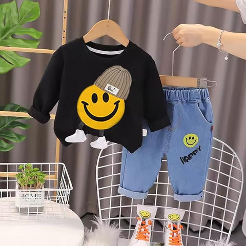 Kids Happy Face With 3D Leg T-shirt & Jeans Set
