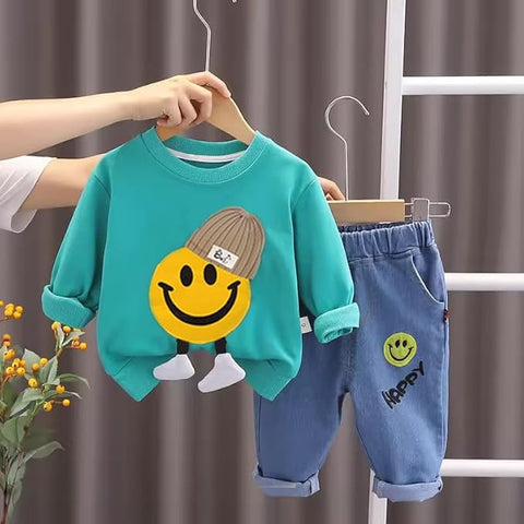Kids Happy Face With 3D Leg T-shirt & Jeans Set