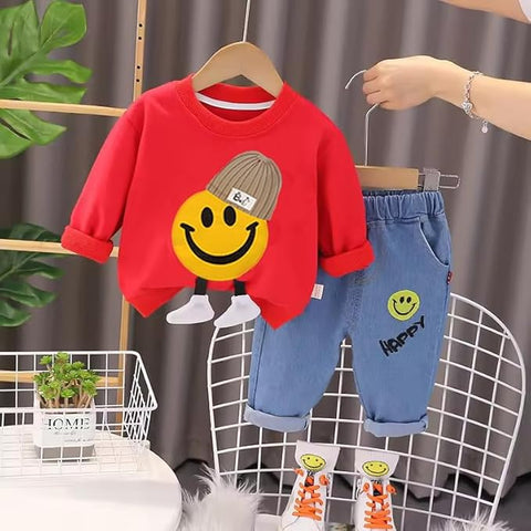Kids Happy Face With 3D Leg T-shirt & Jeans Set