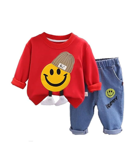 Kids Happy Face With 3D Leg T-shirt & Jeans Set
