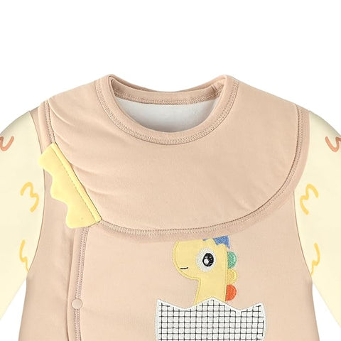 Rawrsome Dinosaur Newborn Warm Thick Full Sleeve Soft Footless Baby Romper with Detachable Bib