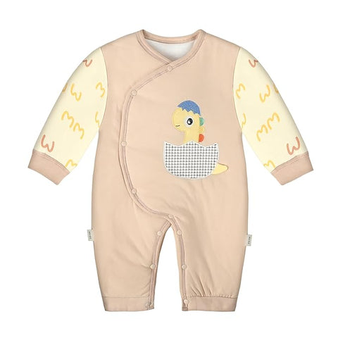 Rawrsome Dinosaur Newborn Warm Thick Full Sleeve Soft Footless Baby Romper with Detachable Bib