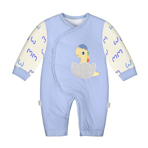 Rawrsome Dinosaur Newborn Warm Thick Full Sleeve Soft Footless Baby Romper with Detachable Bib
