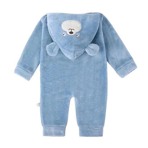 Cartoon Bear Warm Winter Fur Full Sleeve Footless Baby Romper with Hood - Economic Range for Newborn & Infants