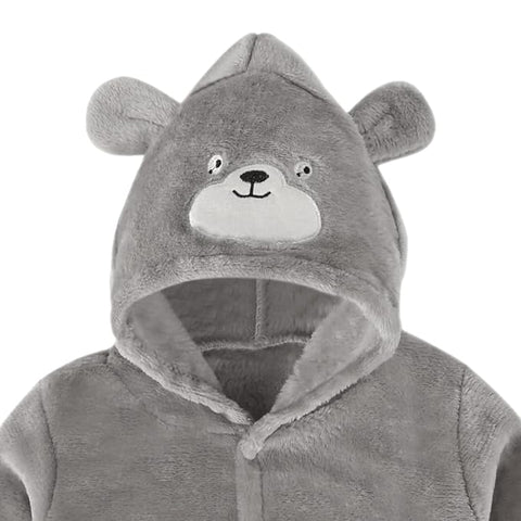 Cartoon Bear Warm Winter Fur Full Sleeve Footless Baby Romper with Hood - Economic Range for Newborn & Infants