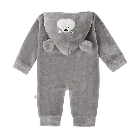 Cartoon Bear Warm Winter Fur Full Sleeve Footless Baby Romper with Hood - Economic Range for Newborn & Infants