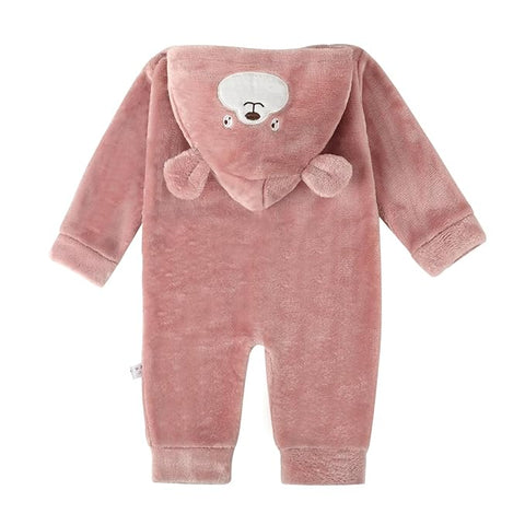 Cartoon Bear Warm Winter Fur Full Sleeve Footless Baby Romper with Hood - Economic Range for Newborn & Infants