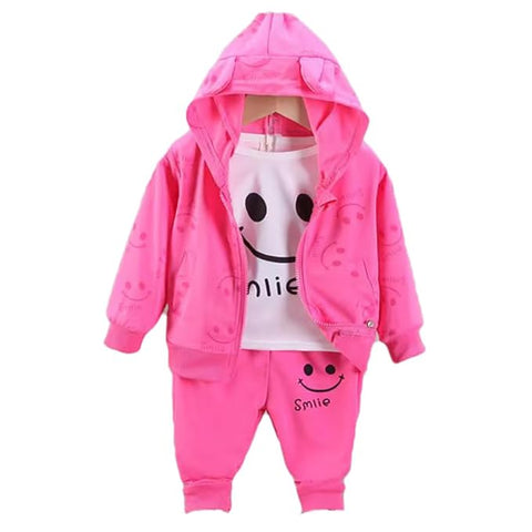 Kid's Happy Face Smile Print T-Shirt, Hoodie Jacket and Jogger Pants Sets