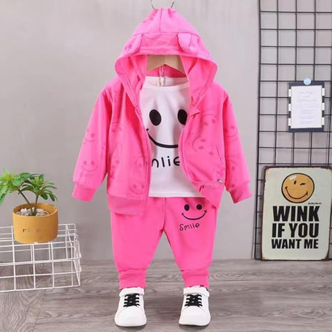 Kid's Happy Face Smile Print T-Shirt, Hoodie Jacket and Jogger Pants Sets