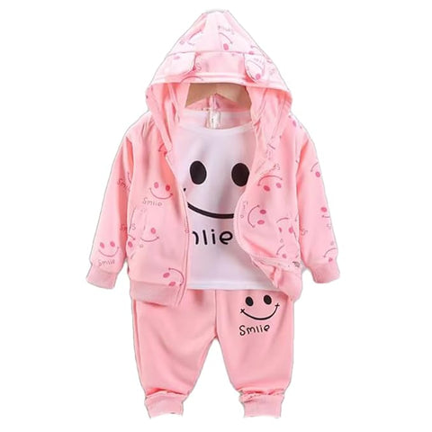 Kid's Happy Face Smile Print T-Shirt, Hoodie Jacket and Jogger Pants Sets