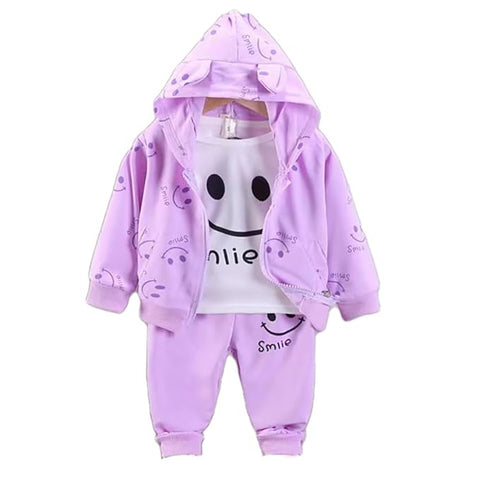 Kid's Happy Face Smile Print T-Shirt, Hoodie Jacket and Jogger Pants Sets
