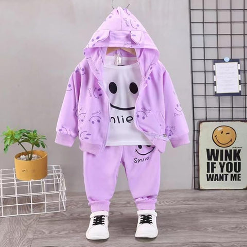 Kid's Happy Face Smile Print T-Shirt, Hoodie Jacket and Jogger Pants Sets