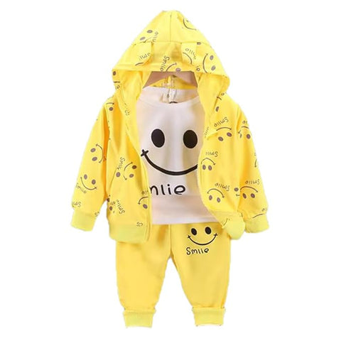 Kid's Happy Face Smile Print T-Shirt, Hoodie Jacket and Jogger Pants Sets