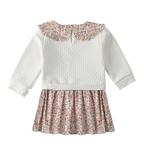 Girl's Full Sleeve Bunny Design Peter Pan Collar Winter Warm Party Midi Dress with Sling Bag