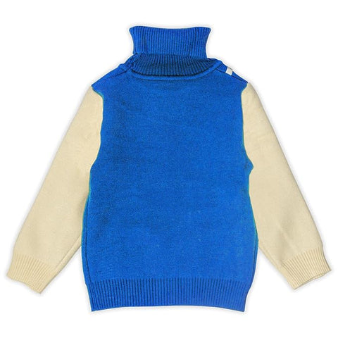 Kid's Full Sleeve Turtleneck Warm Wool Party Sweater Pullover Hi Neck with Cartoon Patch