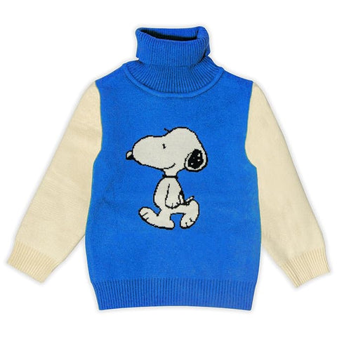 Kid's Full Sleeve Turtleneck Warm Wool Party Sweater Pullover Hi Neck with Cartoon Patch