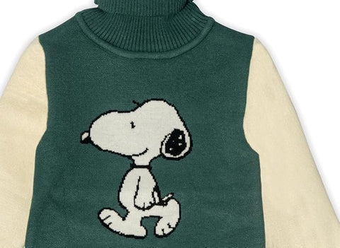 Kid's Full Sleeve Turtleneck Warm Wool Party Sweater Pullover Hi Neck with Cartoon Patch