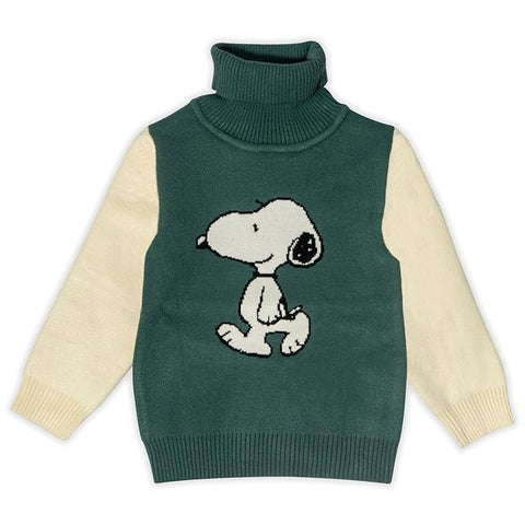 Kid's Full Sleeve Turtleneck Warm Wool Party Sweater Pullover Hi Neck with Cartoon Patch