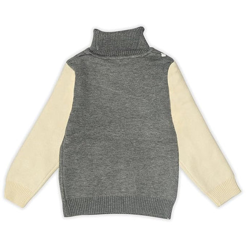 Kid's Full Sleeve Turtleneck Warm Wool Party Sweater Pullover Hi Neck with Cartoon Patch