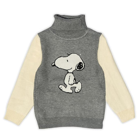 Kid's Full Sleeve Turtleneck Warm Wool Party Sweater Pullover Hi Neck with Cartoon Patch