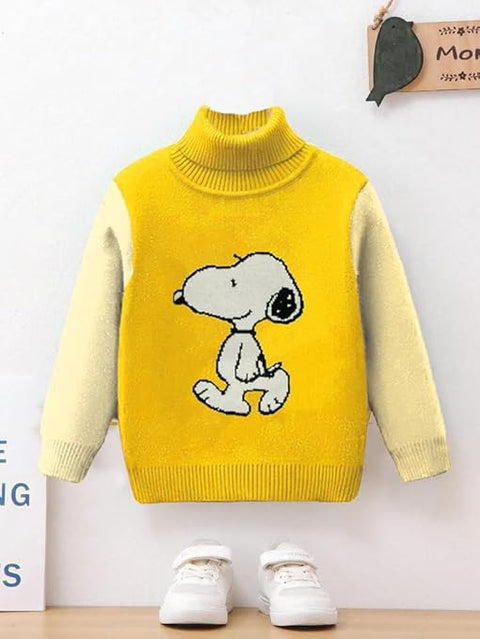 Kid's Full Sleeve Turtleneck Warm Wool Party Sweater Pullover Hi Neck with Cartoon Patch