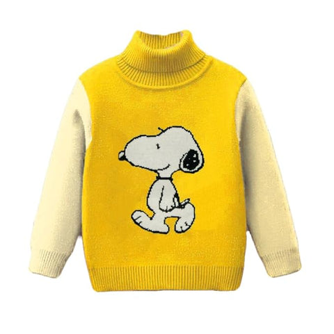 Kid's Full Sleeve Turtleneck Warm Wool Party Sweater Pullover Hi Neck with Cartoon Patch