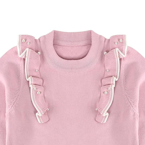Girl's Winter Full Sleeve Woolen Warm Sweatshirt Tunic Dress with Detachable Brooch