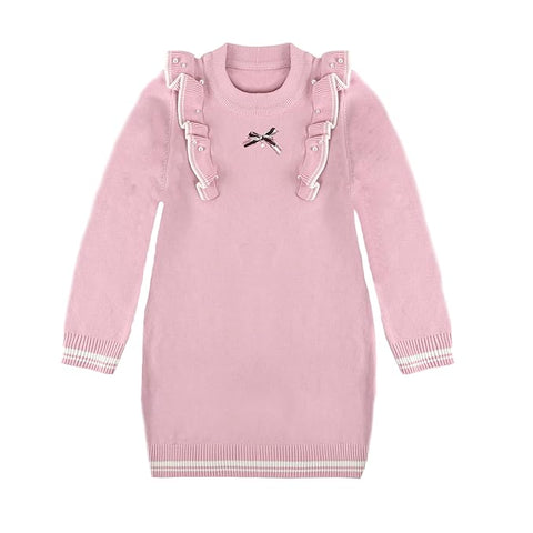 Girl's Winter Full Sleeve Woolen Warm Sweatshirt Tunic Dress with Detachable Brooch