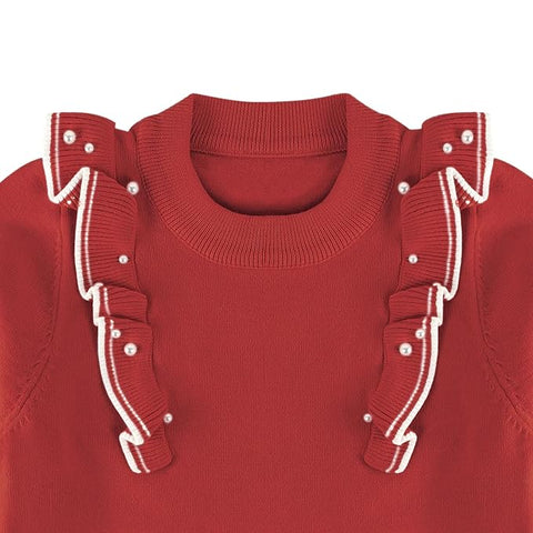 Girl's Winter Full Sleeve Woolen Warm Sweatshirt Tunic Dress with Detachable Brooch