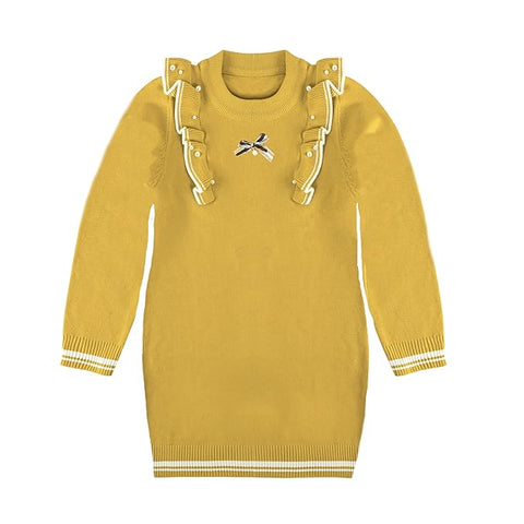 Girl's Winter Full Sleeve Woolen Warm Sweatshirt Tunic Dress with Detachable Brooch