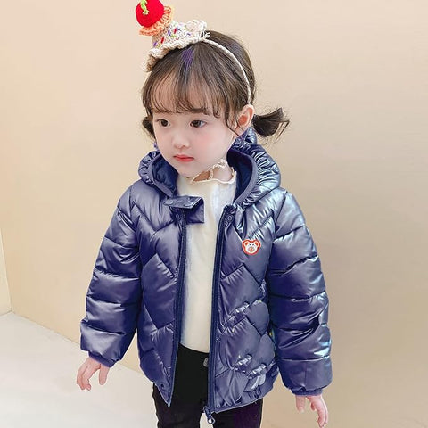Kids Cartoon LED Light Patch Shiny Sparkling Quilted Winter Kid's Warm Hood Puffer Bomber Jacket for Infant Toddler Boys & Girls