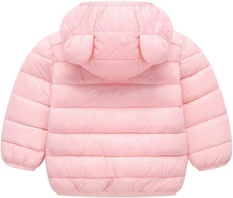 Kids Cartoon LED Light Patch Shiny Sparkling Quilted Winter Kid's Warm Hood Puffer Bomber Jacket for Infant Toddler Boys & Girls