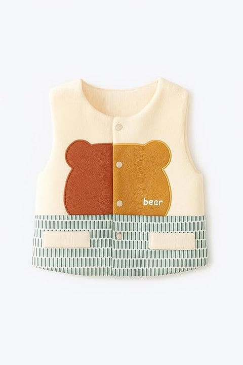 Kids Big Bear Patch Warm Fleece Sleeveless Winter Baby Jacket