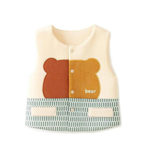 Kids Big Bear Patch Warm Fleece Sleeveless Winter Baby Jacket
