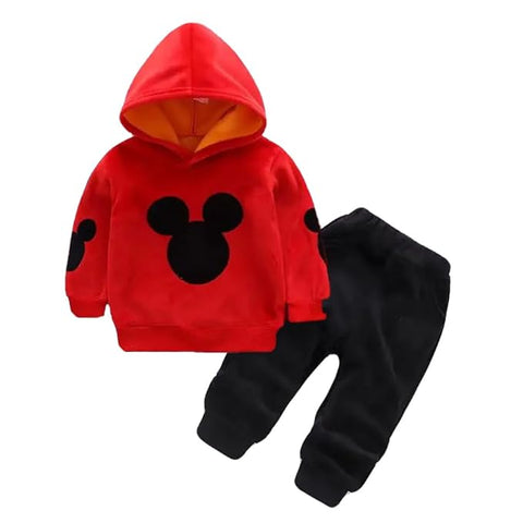 Kid's Warm Cartoon Bear Velvet Fleece Sweatshirt Hoodie Jogger Pant Winter Clothing Set