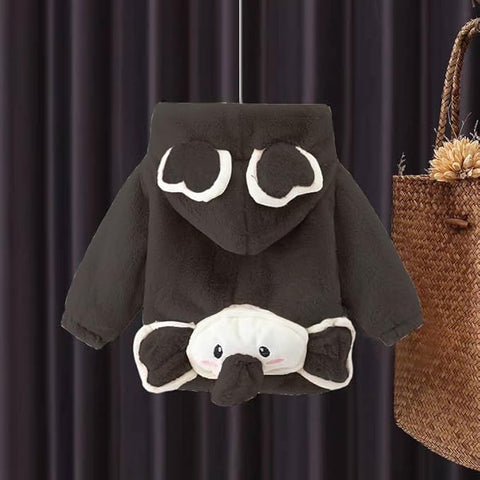Kid's Warm Wool Fur Hooded Elephant Design Front Open Zipper Coat Jacket