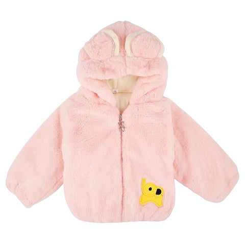 Kid's Warm Wool Fur Hooded Elephant Design Front Open Zipper Coat Jacket